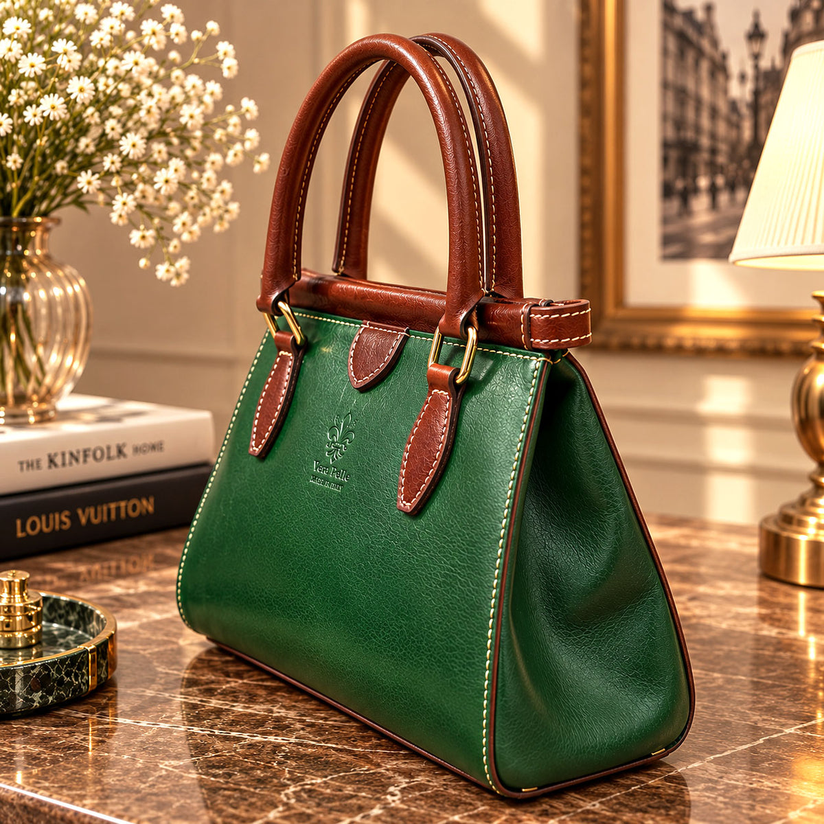 Ersilia Hand-Dyed Leather Spring-Frame Satchel - view 17
