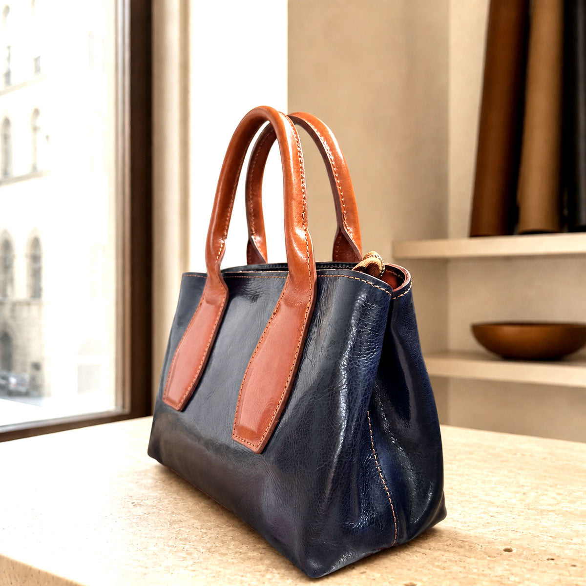 Diletta Compact Italian Leather Satchel Bag