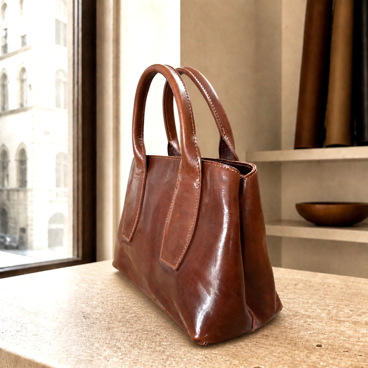 Diletta Compact Italian Leather Satchel Bag