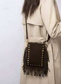 Mia Italian Suede Leather Fringe Shoulder Bag - view 10