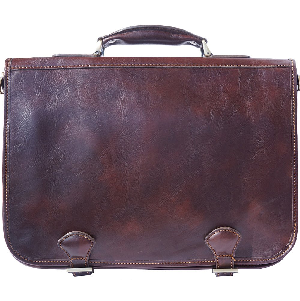 Leather briefcase in two compartments with double pockets on the front-29