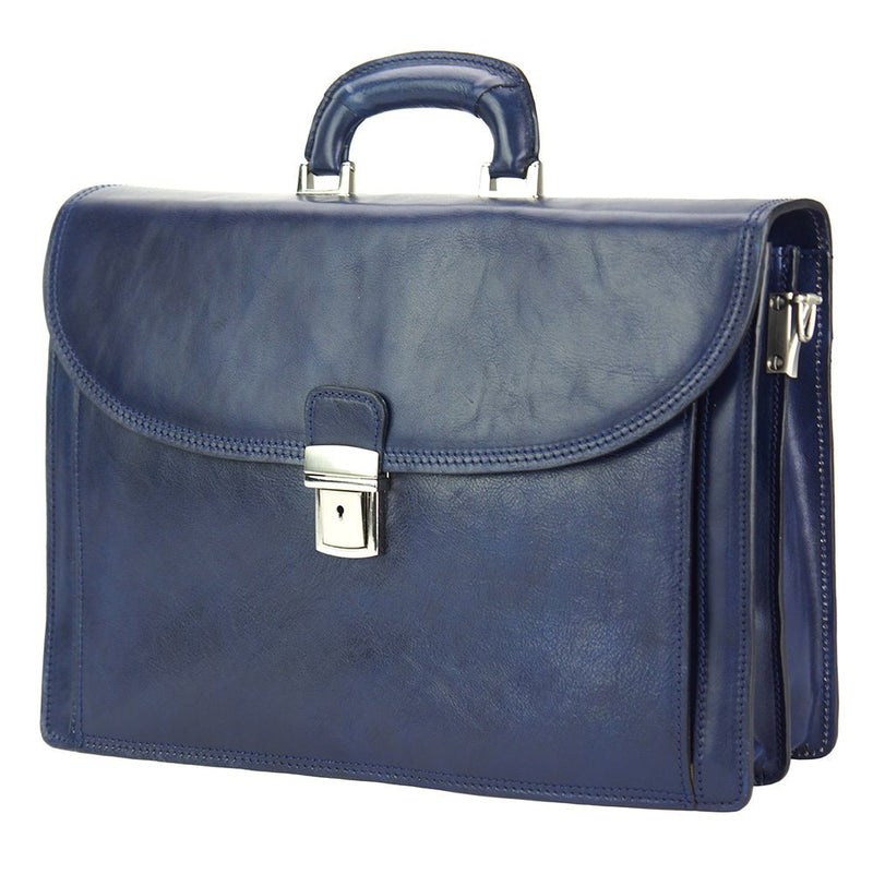 Leather Business Briefcase Beniamino with front pocket-7