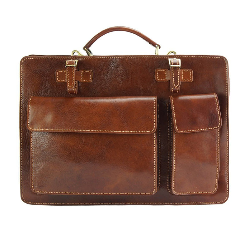 Daniele Leather Briefcase in dark brown. Unisex design and Italian made.