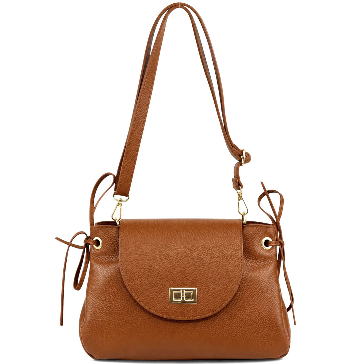 Gioia Structured Leather Flap Shoulder Bag