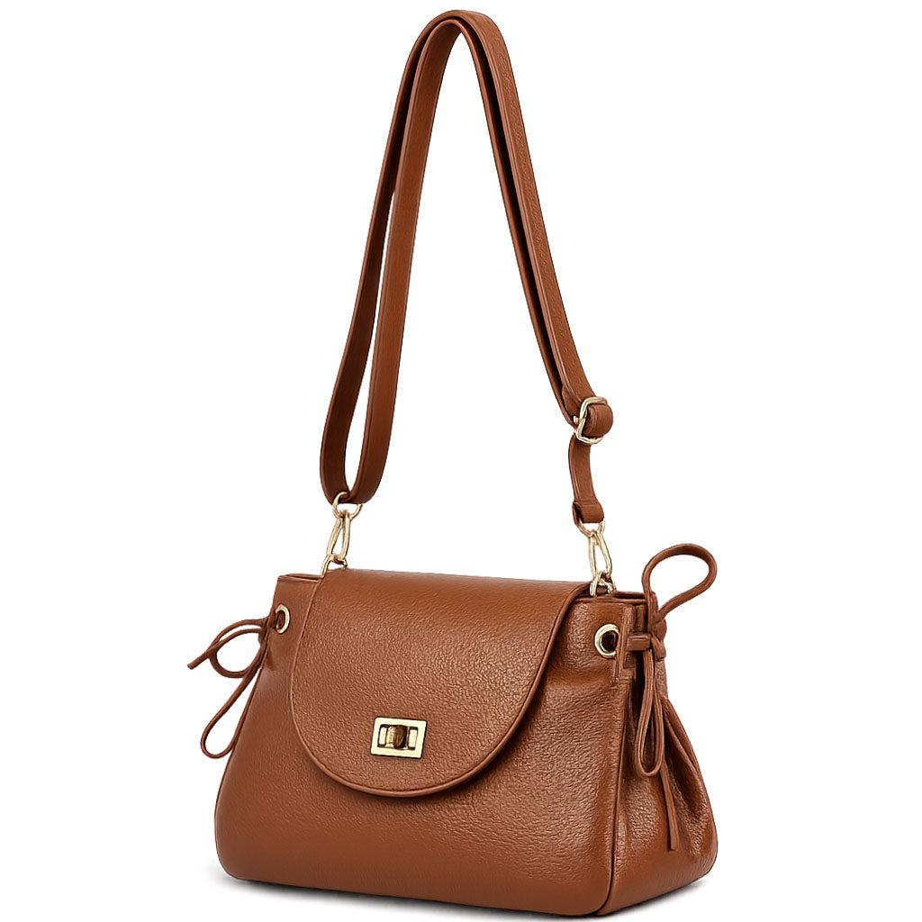 Gioia Structured Leather Flap Shoulder Bag