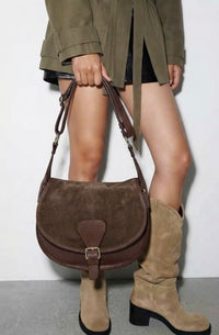 Lauren Italian Suede Saddle Shoulder Bag - view 10