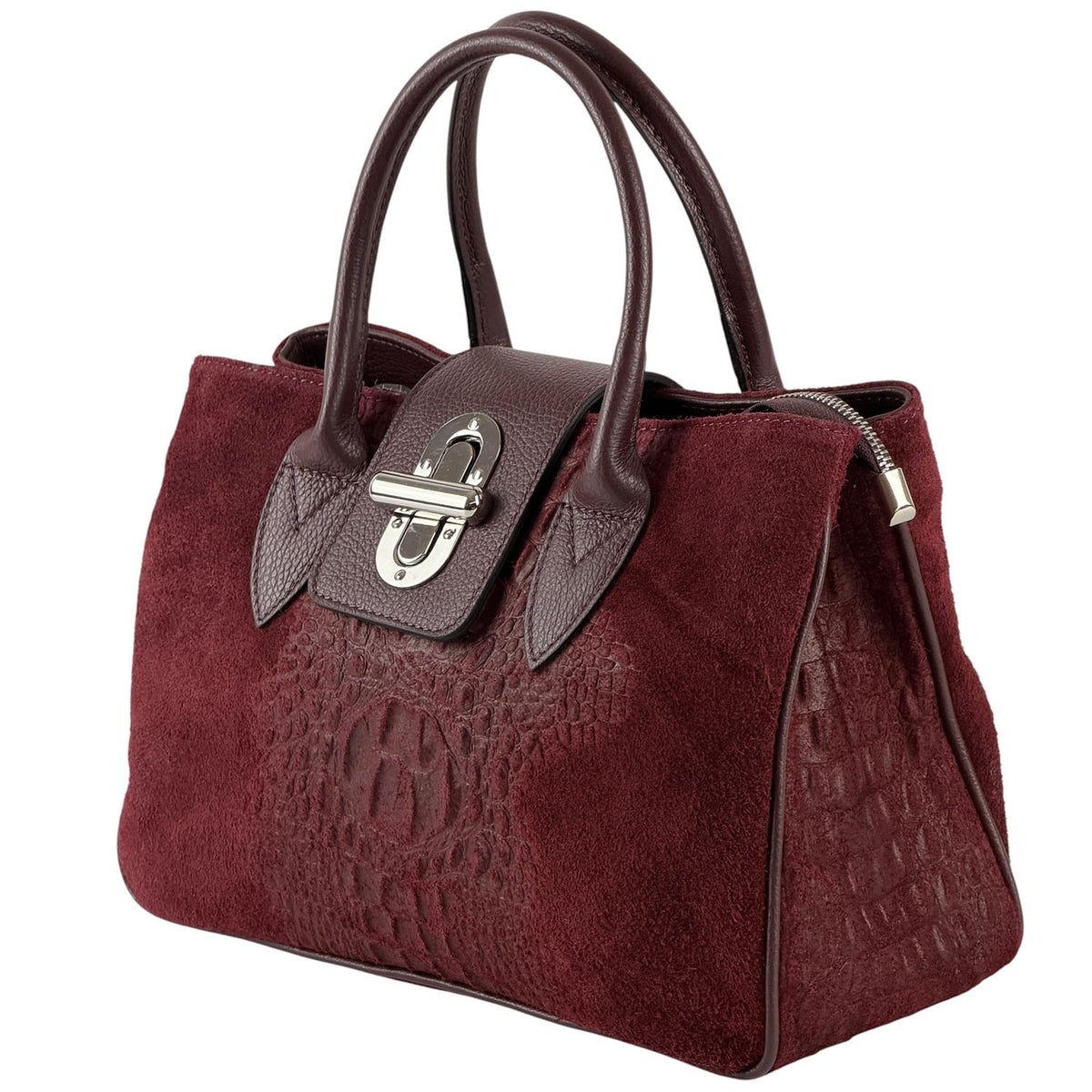 Alberta Italian Suede Structured Satchel Bag