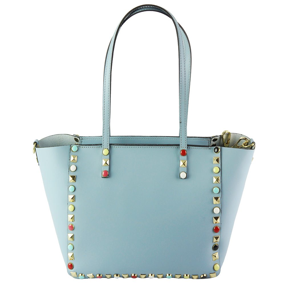 Tina Italian Leather Tote Bag. Classic design, spacious interior, secure zip closure & versatile carrying options.