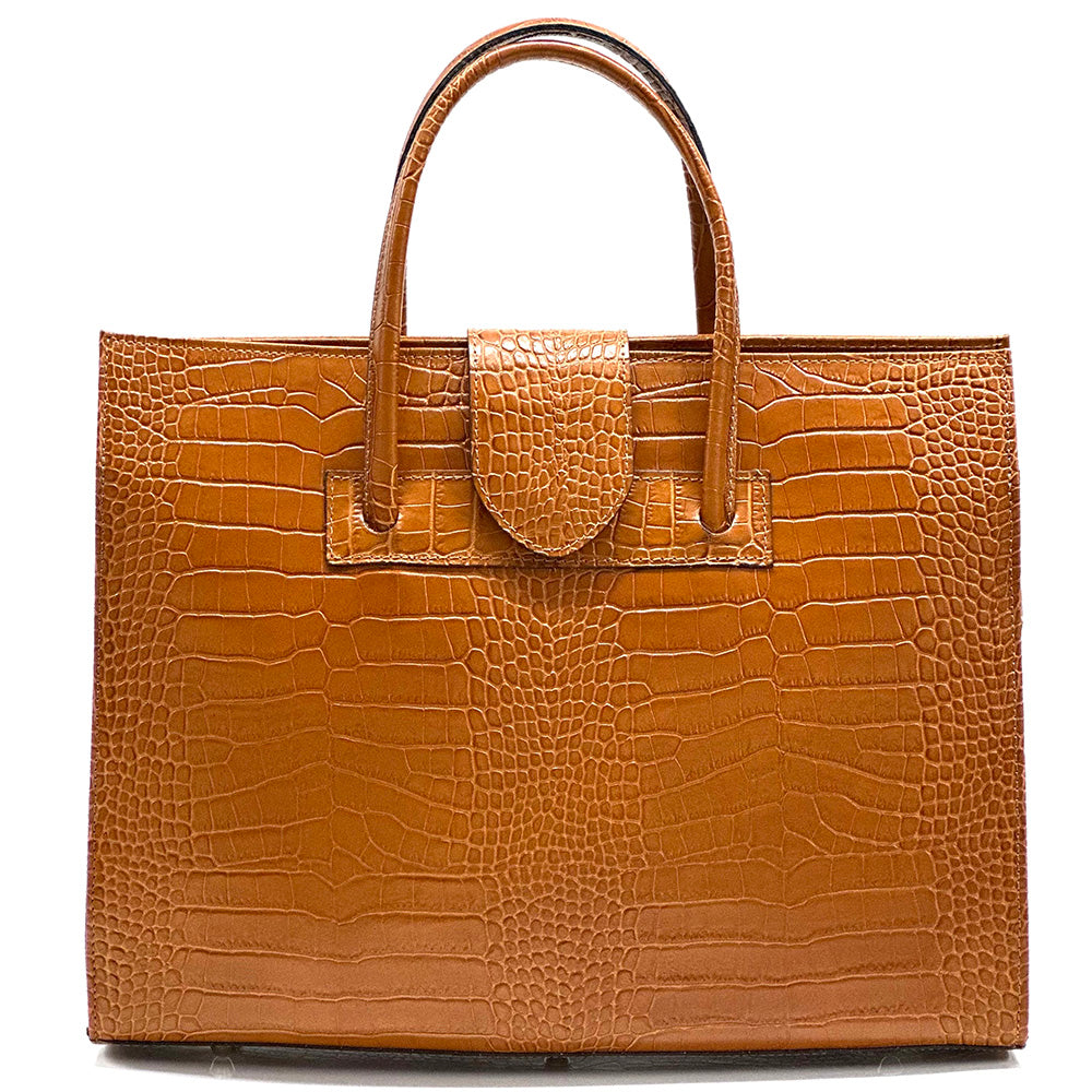 Crocetta Crocodile-Embossed Italian Leather Briefcase – Elegant Work Bag for Women
