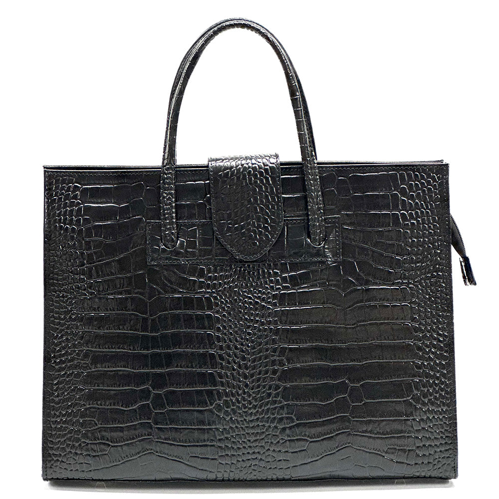 Crocetta Crocodile-Embossed Italian Leather Briefcase – Elegant Work Bag for Women