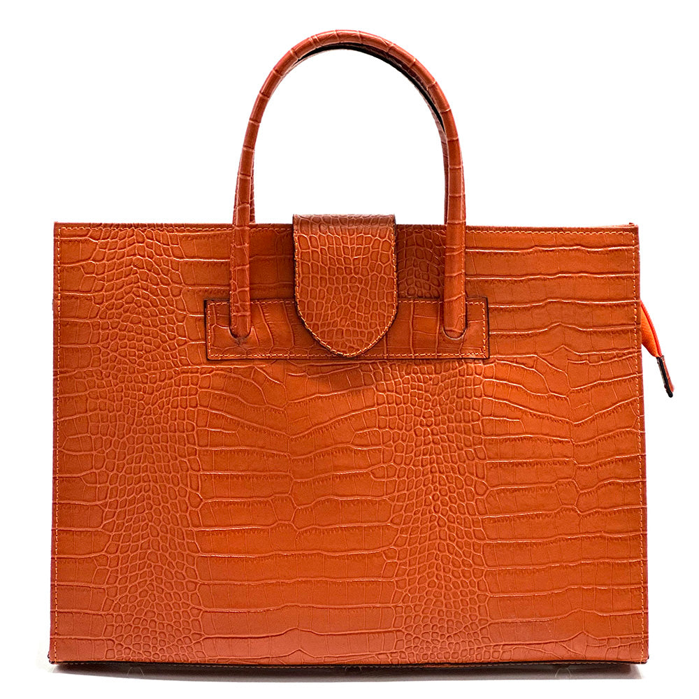 Crocetta Crocodile-Embossed Italian Leather Briefcase – Elegant Work Bag for Women