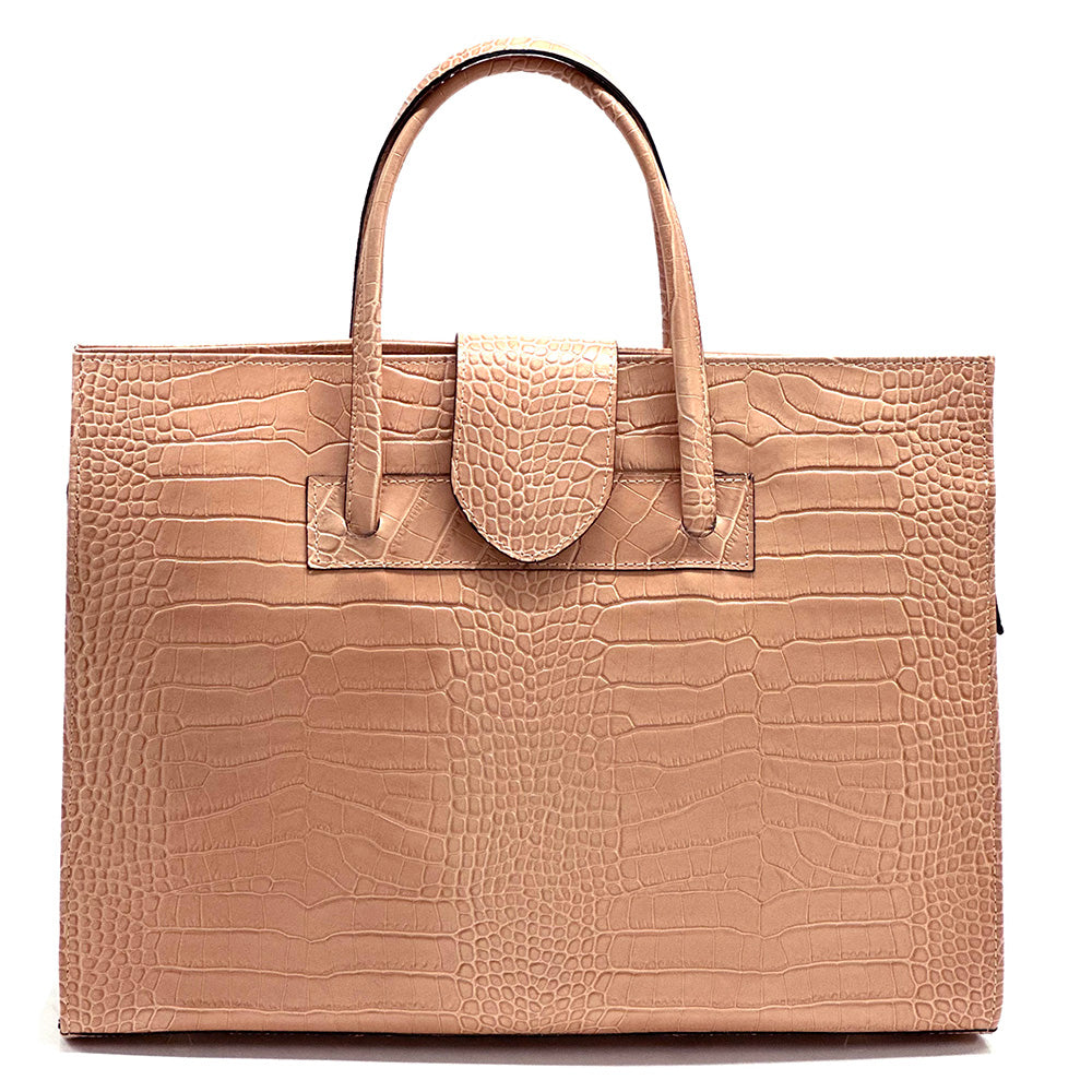 Crocetta Crocodile-Embossed Italian Leather Briefcase – Elegant Work Bag for Women