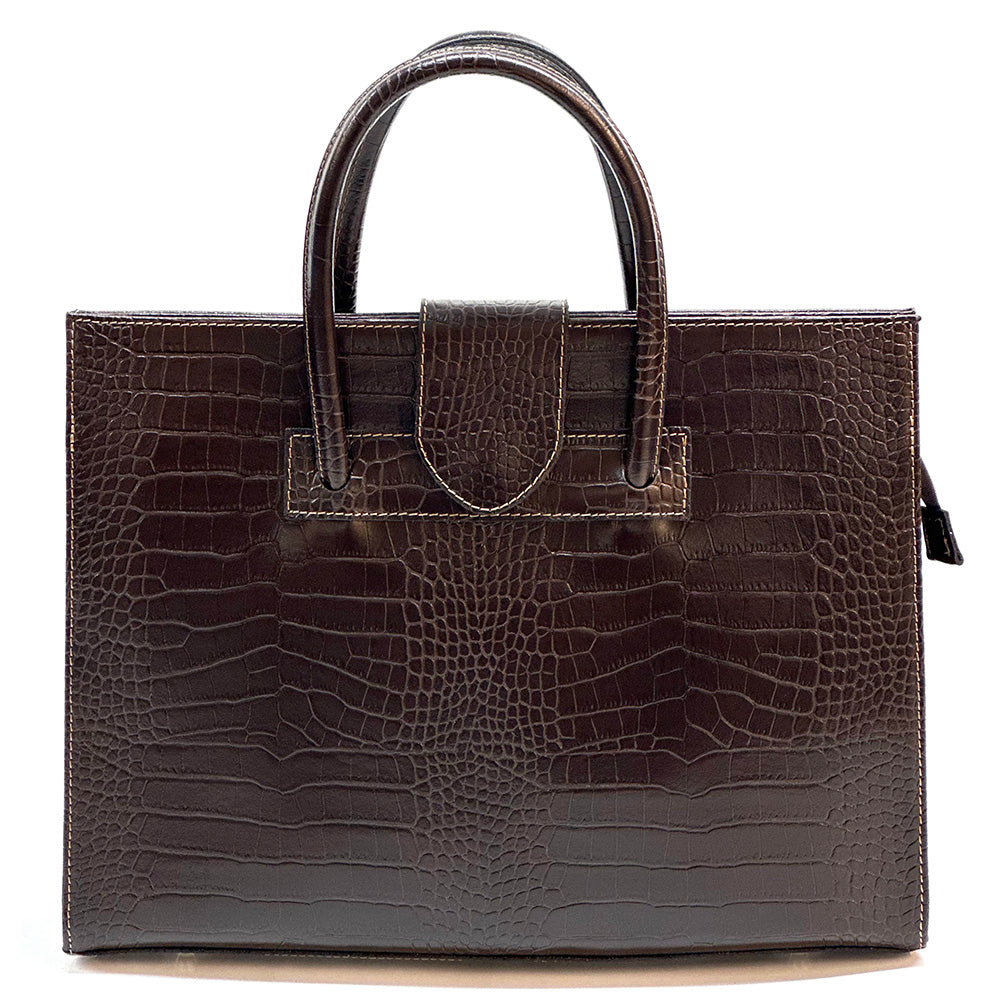 Crocetta Crocodile-Embossed Italian Leather Briefcase – Elegant Work Bag for Women