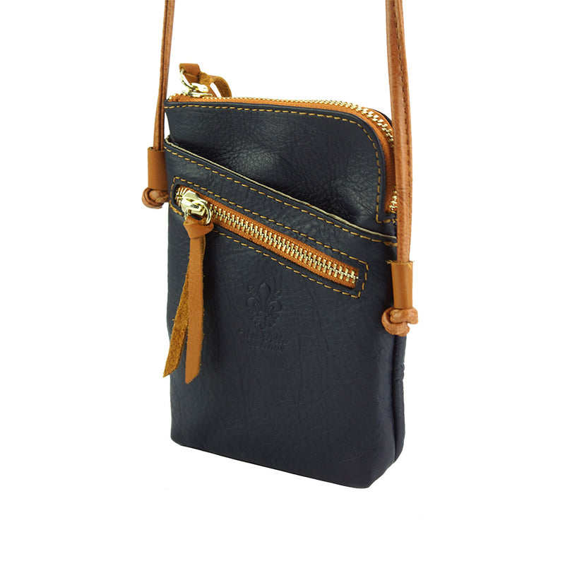 Close up view of Adriana Cross-body leather bag in black