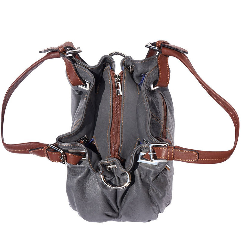 Interior view of the grey Valentina leather handbag