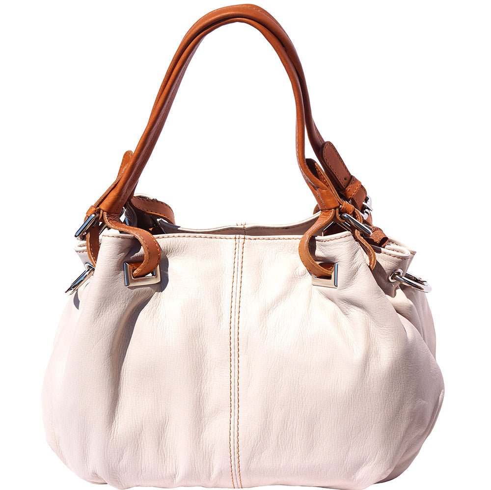 Alternative front view of the creme Valentina leather handbag