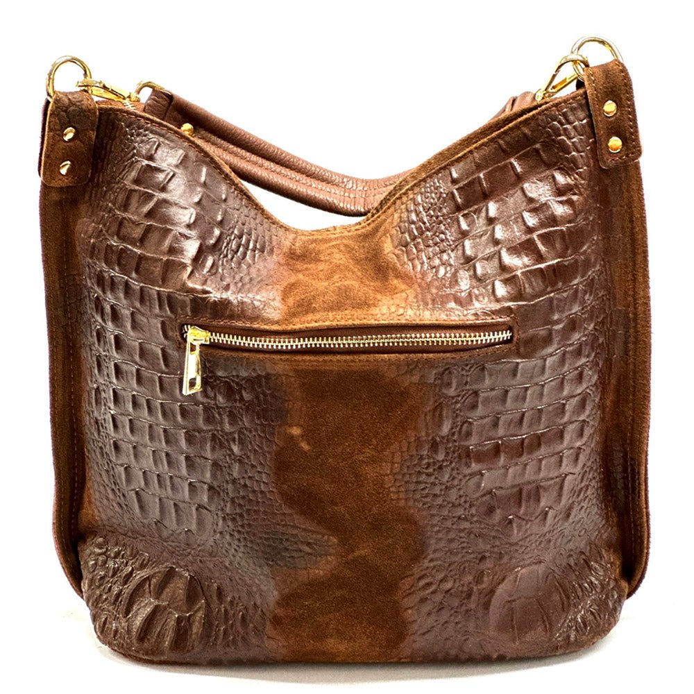 Selene S leather Hobo bag in metallic brown