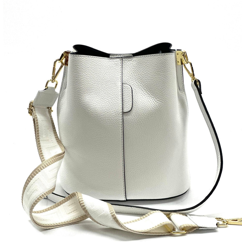 Maddalena GM leather bucket bag in white