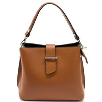 Kristen T Italian leather shoulder bag in Tan