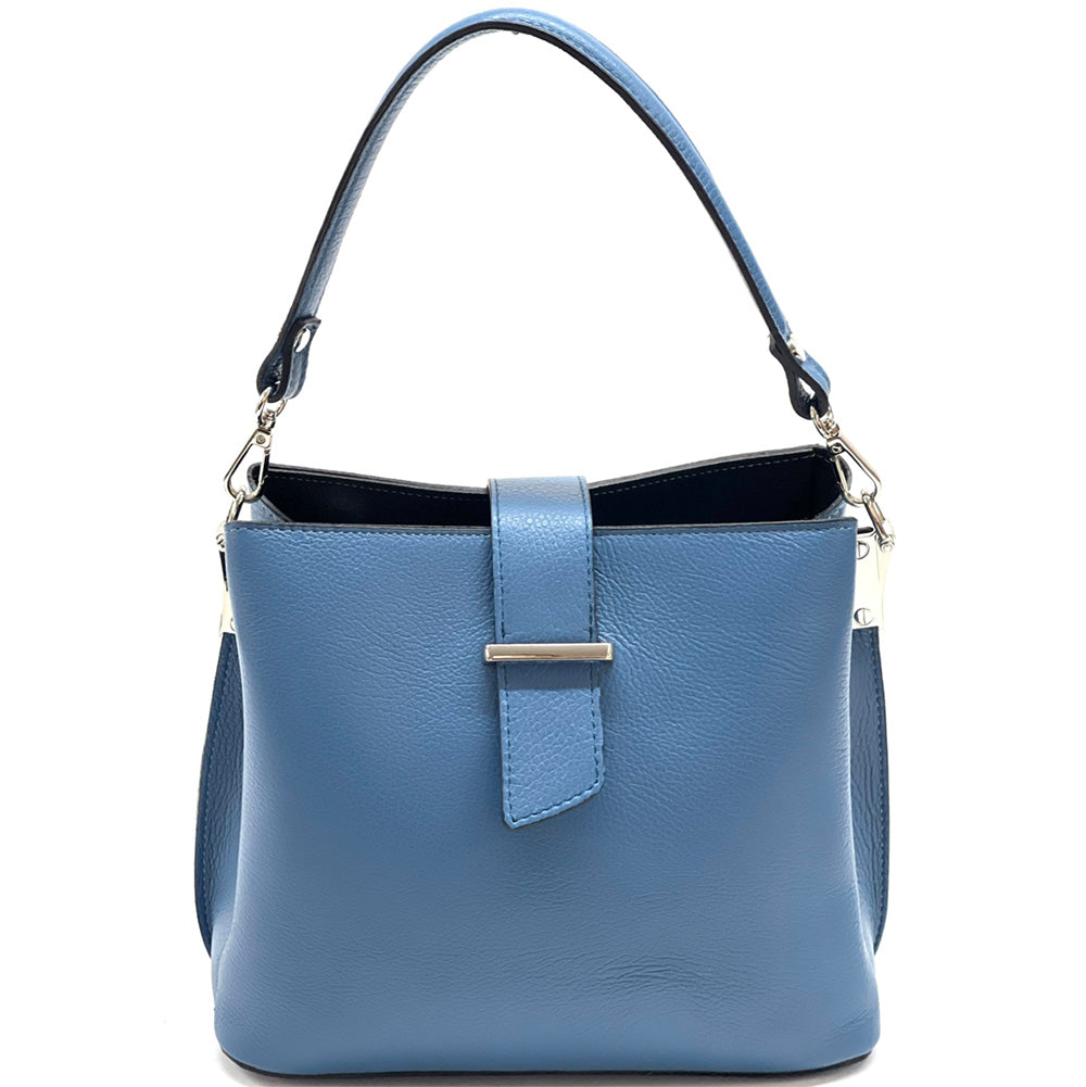 Kristen T Italian leather shoulder bag in azure blue
