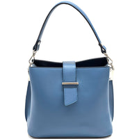 Blue Kristen T Italian Leather Shoulder Bag. Detachable straps, spacious interior & secure closure.