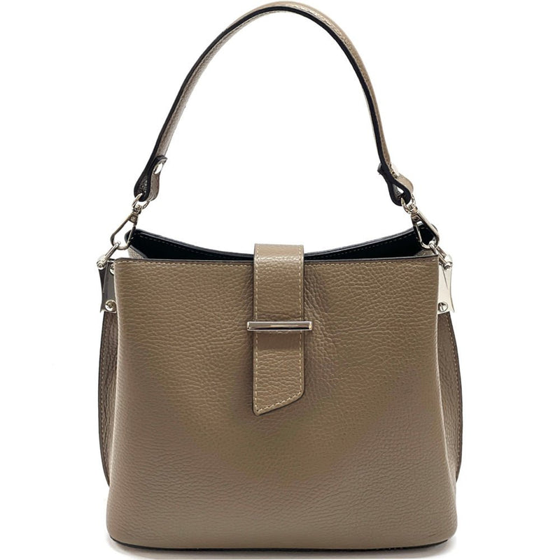 Kristen T Italian leather shoulder bag in light taupe