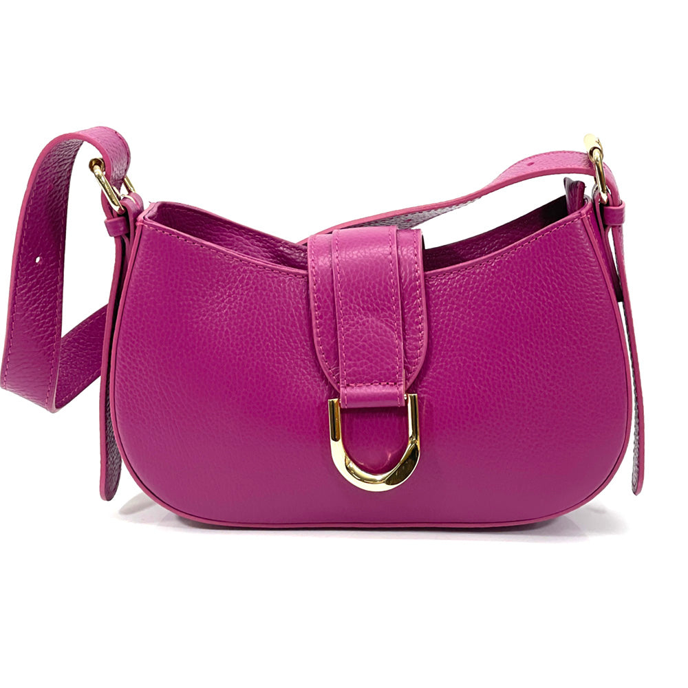 Karly Leather shoulder bag in fuchsia
