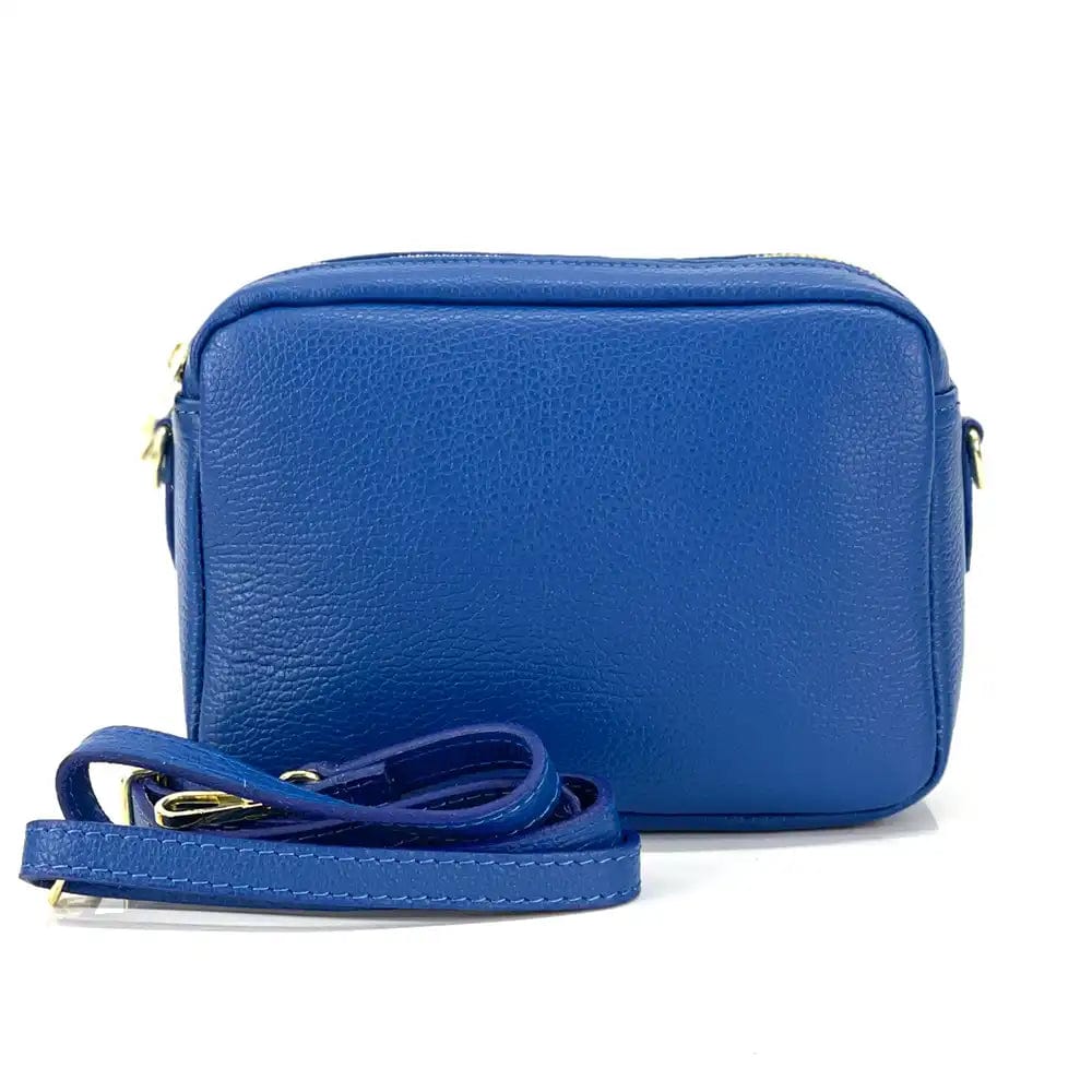 Front view of Amara blue leather shoulder bag