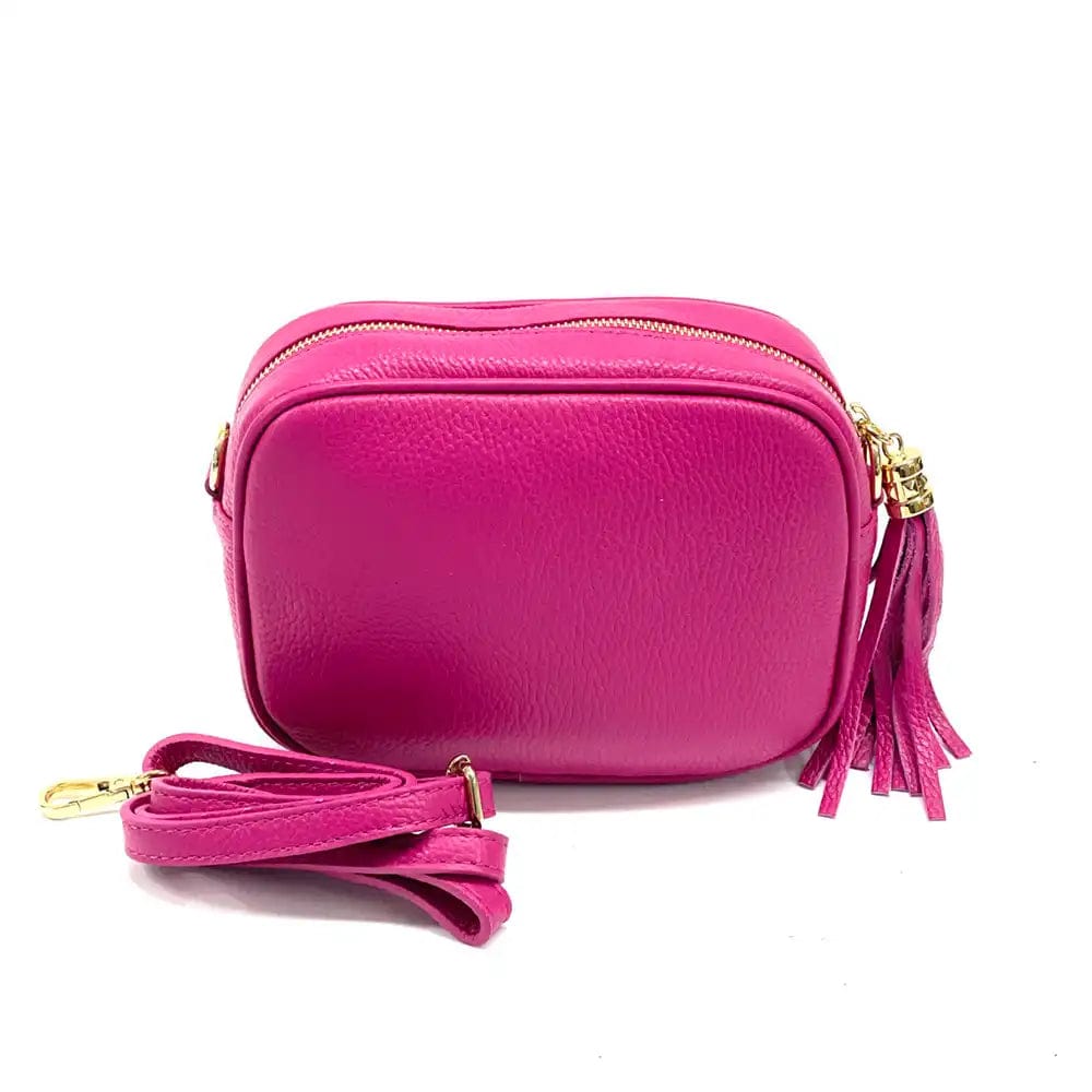 Front view of Amara fuchsia leather shoulder bag