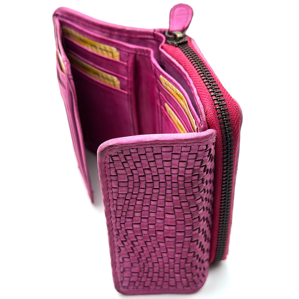 Selenia Washed Cow Leather Woven Wallet