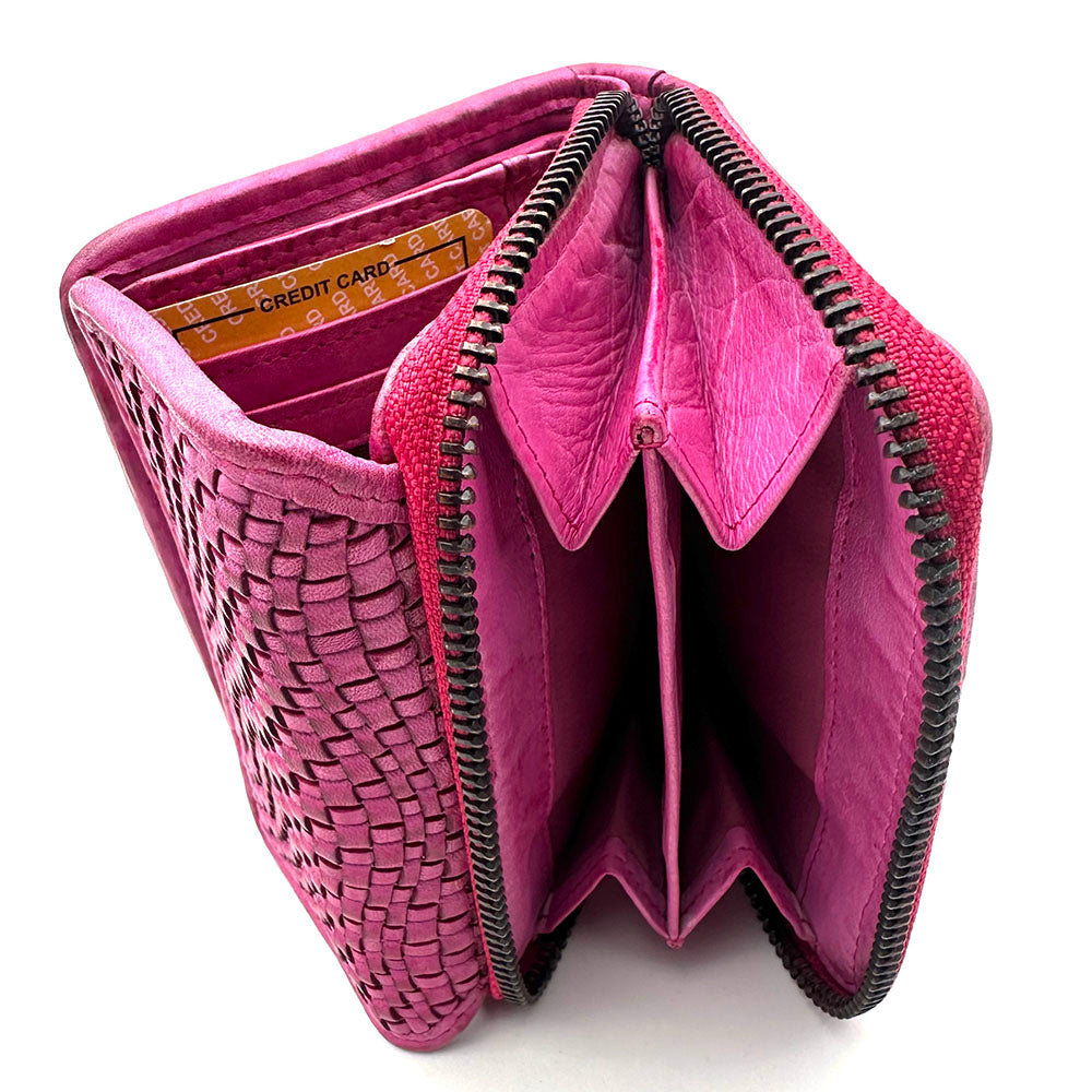 Selenia Washed Cow Leather Woven Wallet