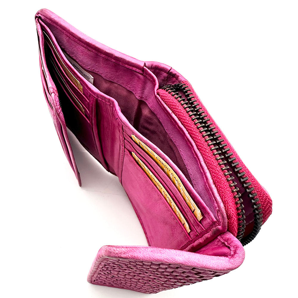 Selenia Washed Cow Leather Woven Wallet