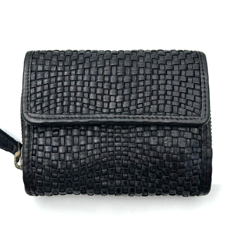 Selenia Washed Cow Leather Woven Wallet