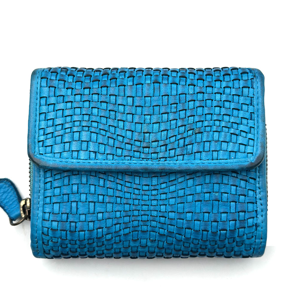Selenia Washed Cow Leather Woven Wallet