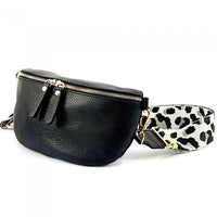 Black leather belt bag for woman angled view