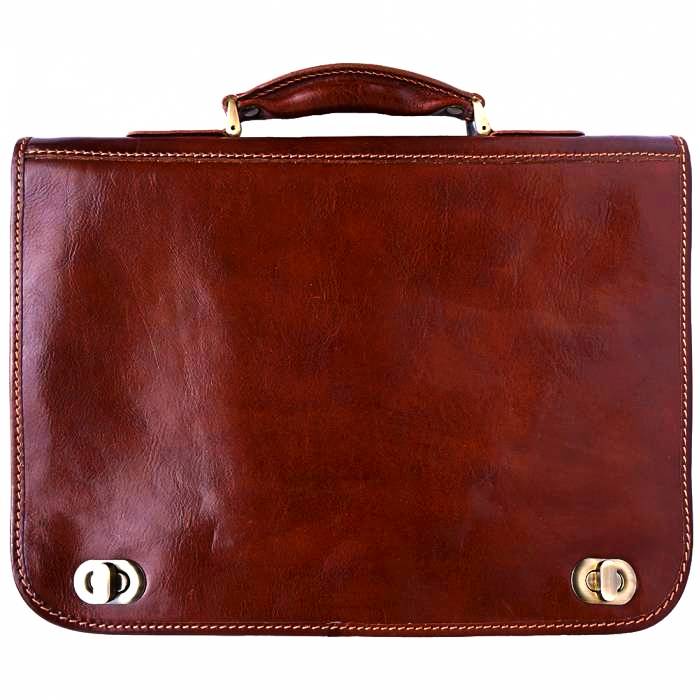 Brown leather briefcase with two compartments