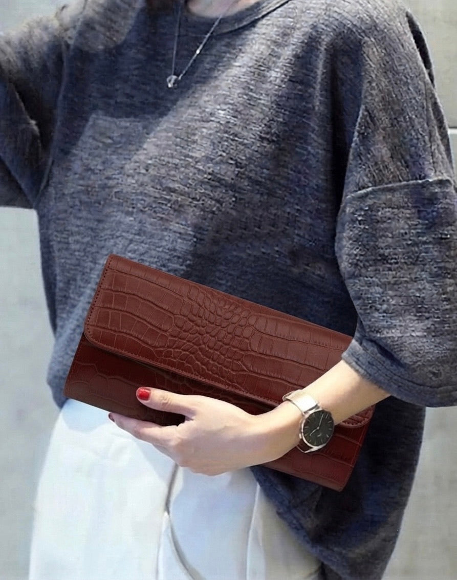 Amelia Croc Embossed Leather Clutch & Crossbody Bag