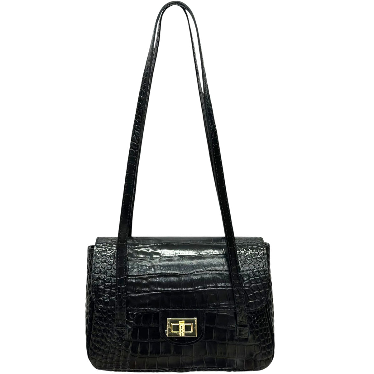 Claribel Croc Embossed Leather Shoulder Bag - view 1