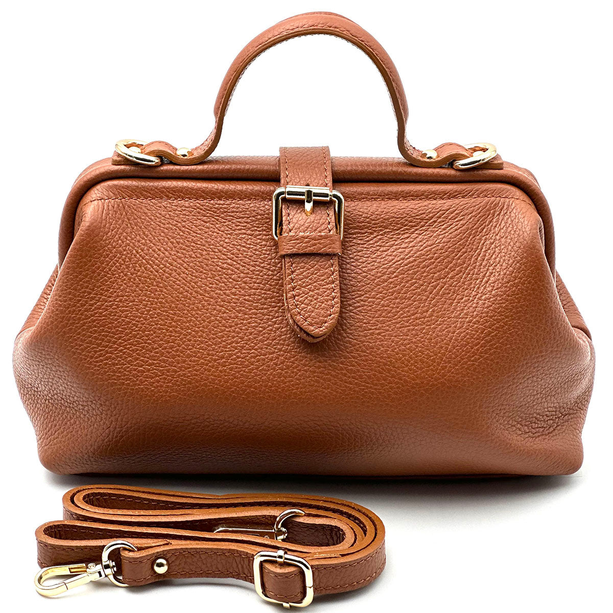 Valeria Italian Leather Doctor Frame Top Handle Bag