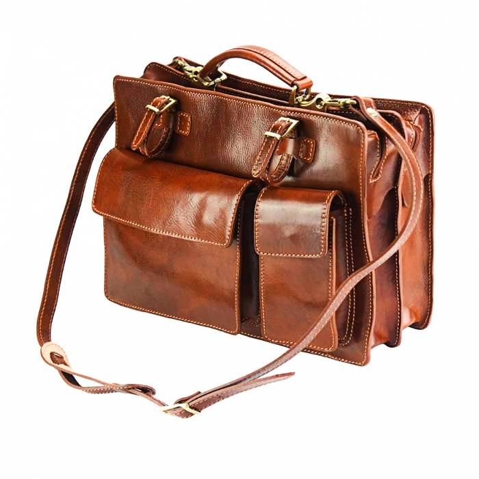 Elegant brown leather briefcase bag for women