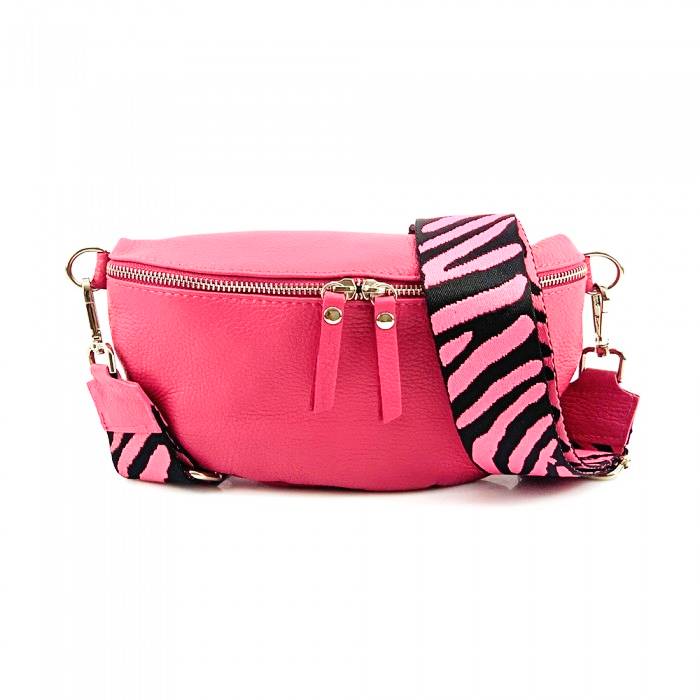 Fuchsia Leather Belt Bag for Women front view