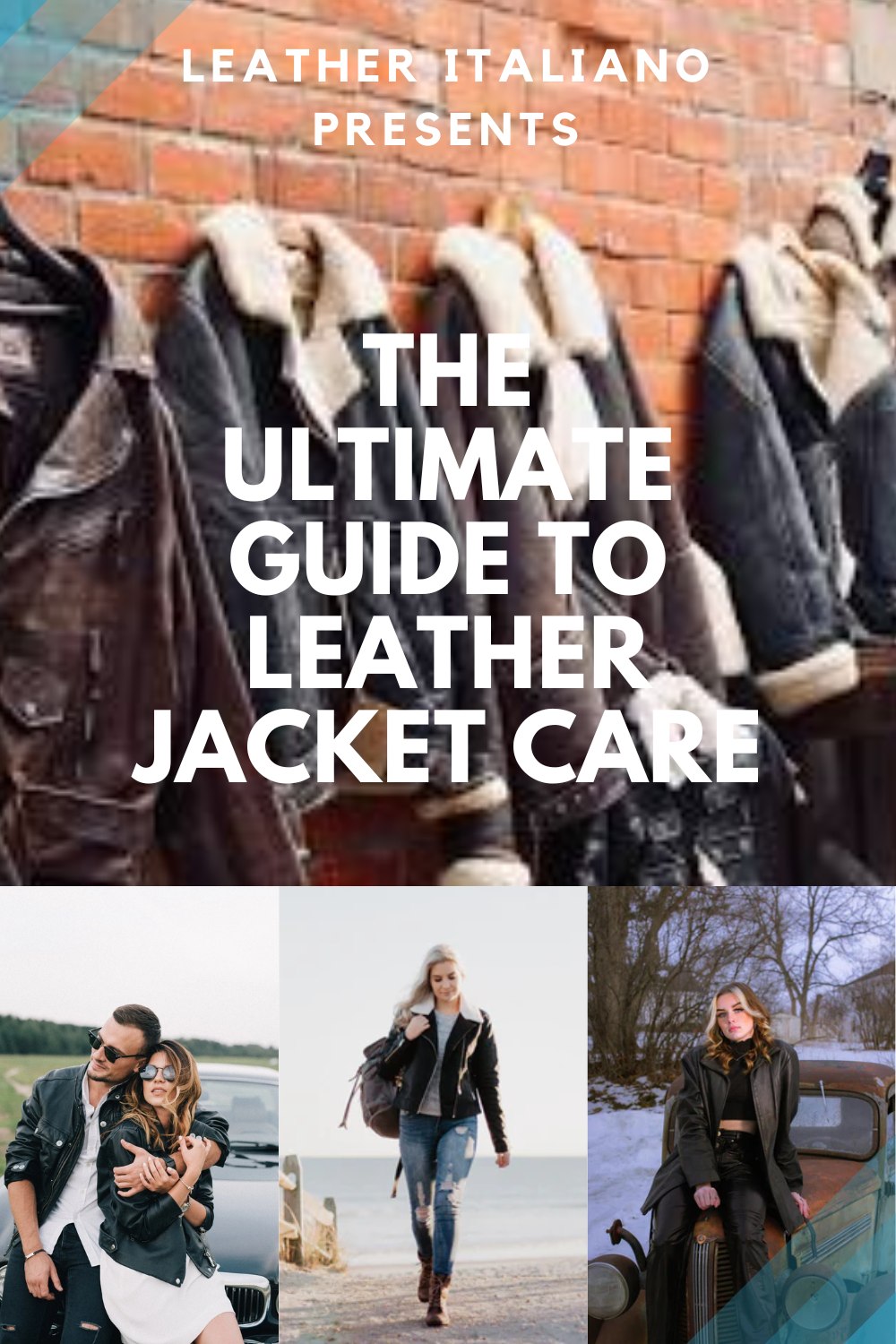 A collage of people wearing different styles of well cared for leather jackets