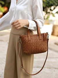 Tessia Woven Italian Leather Crossbody Tote