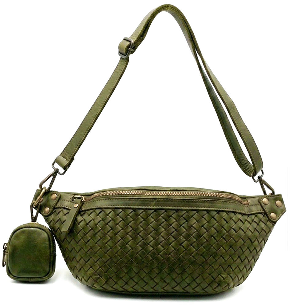 Nissim Leather Woven Sling Bag
