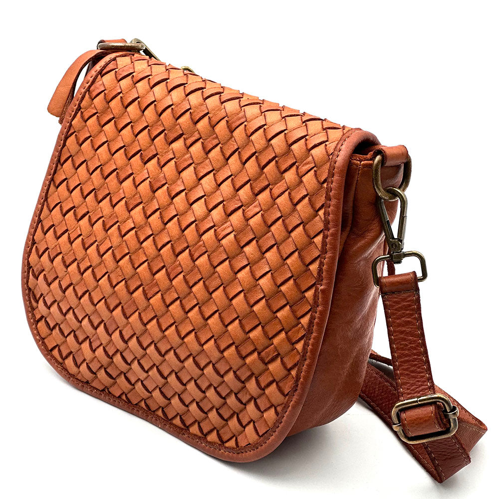 Velisia Woven Cow Leather Saddle Bag