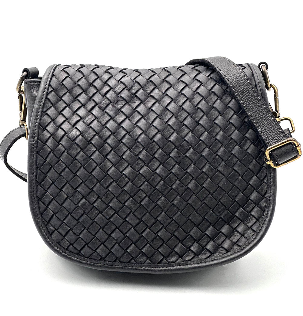 Velisia Woven Cow Leather Saddle Bag