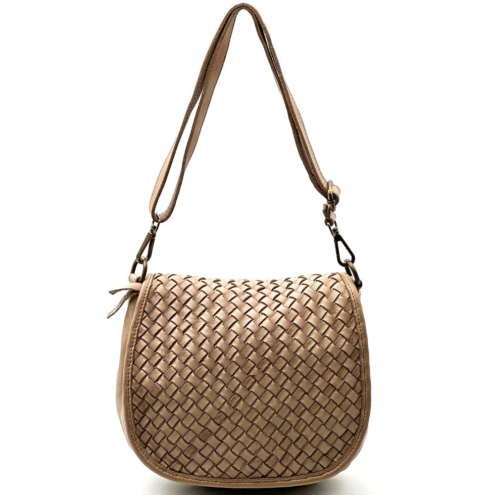 Velisia Woven Cow Leather Saddle Bag