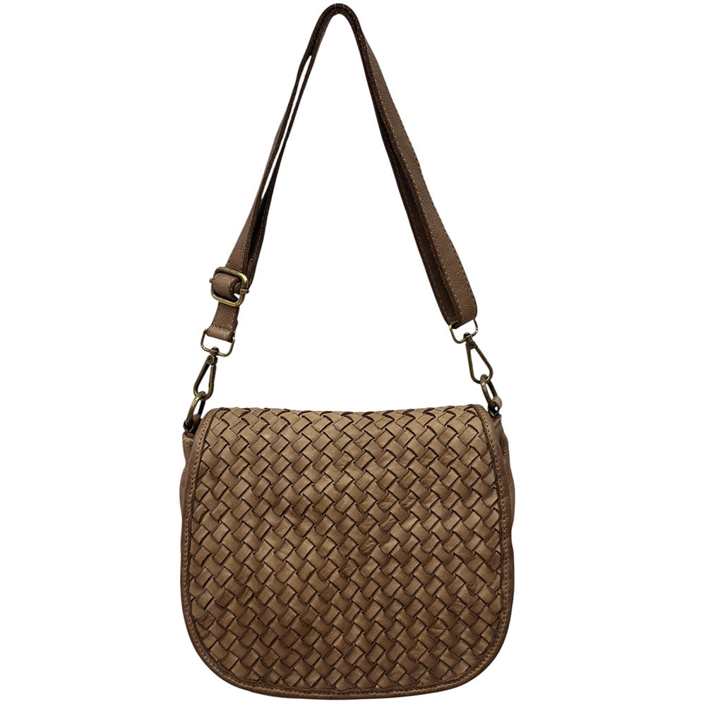 Velisia Woven Cow Leather Saddle Bag