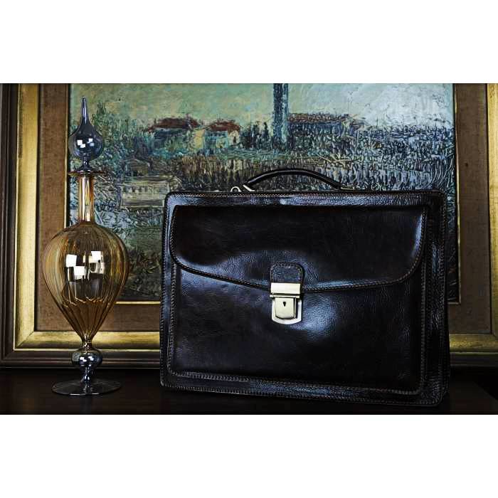 leather briefcase on table