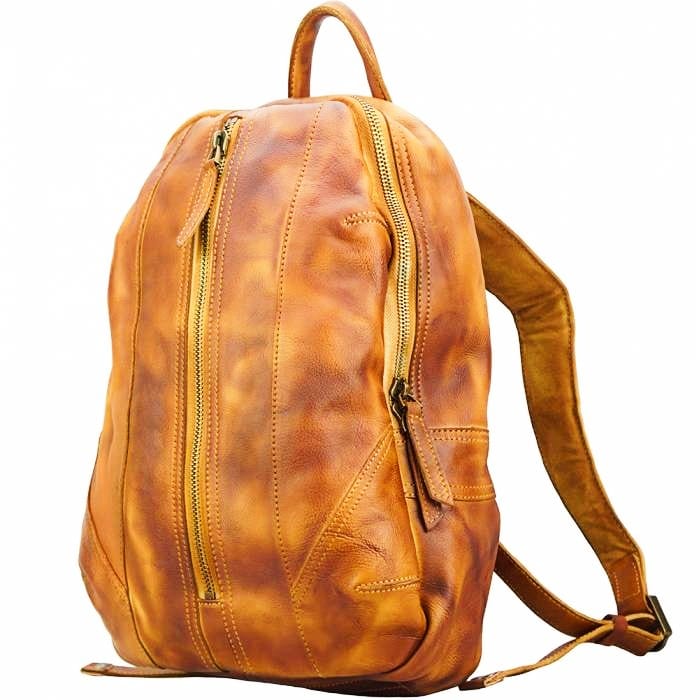 angled view of livorno vintage leather backpack